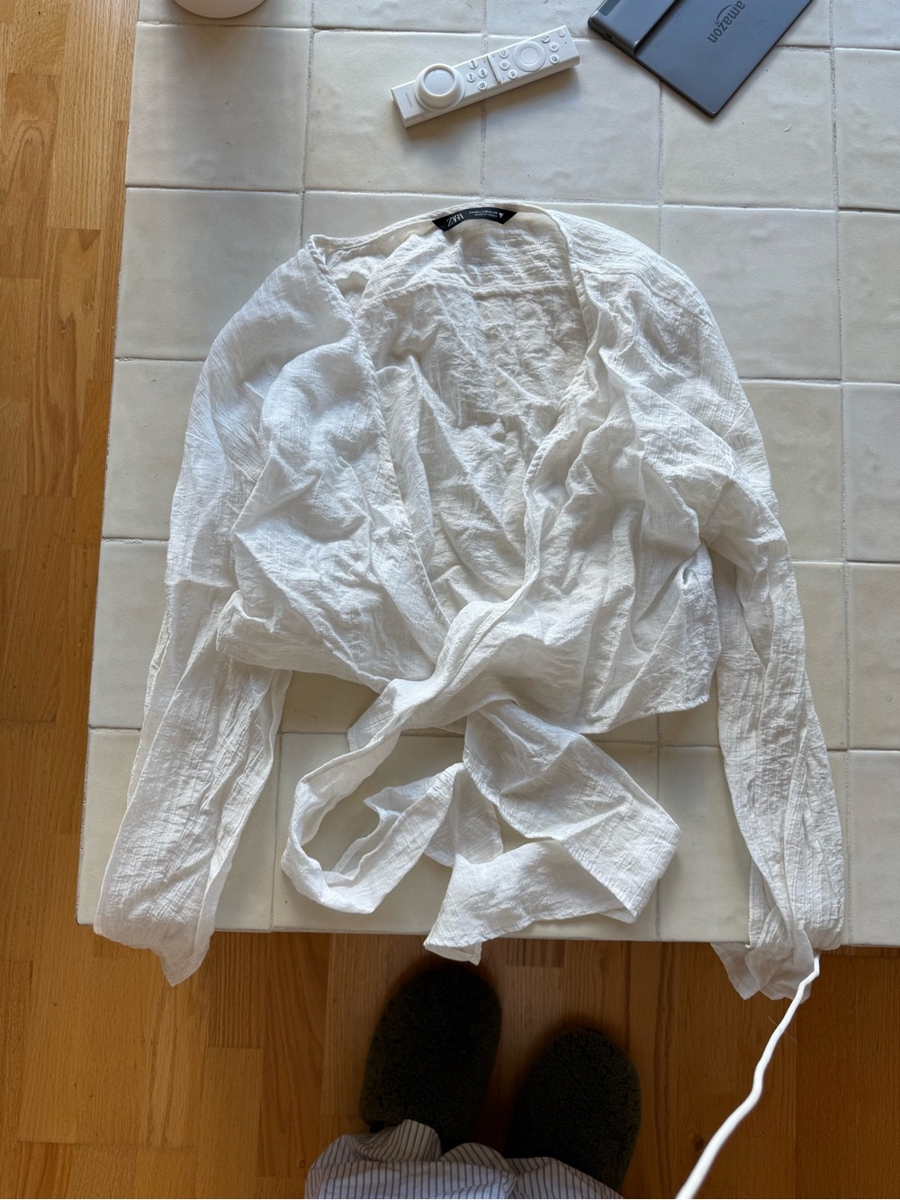Zara White Wrap-Front Long Sleeve Blouse